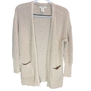 RACHEL ZOE Womens Oatmeal Speckled Knit Open Front Long Sleeve Cardigan M